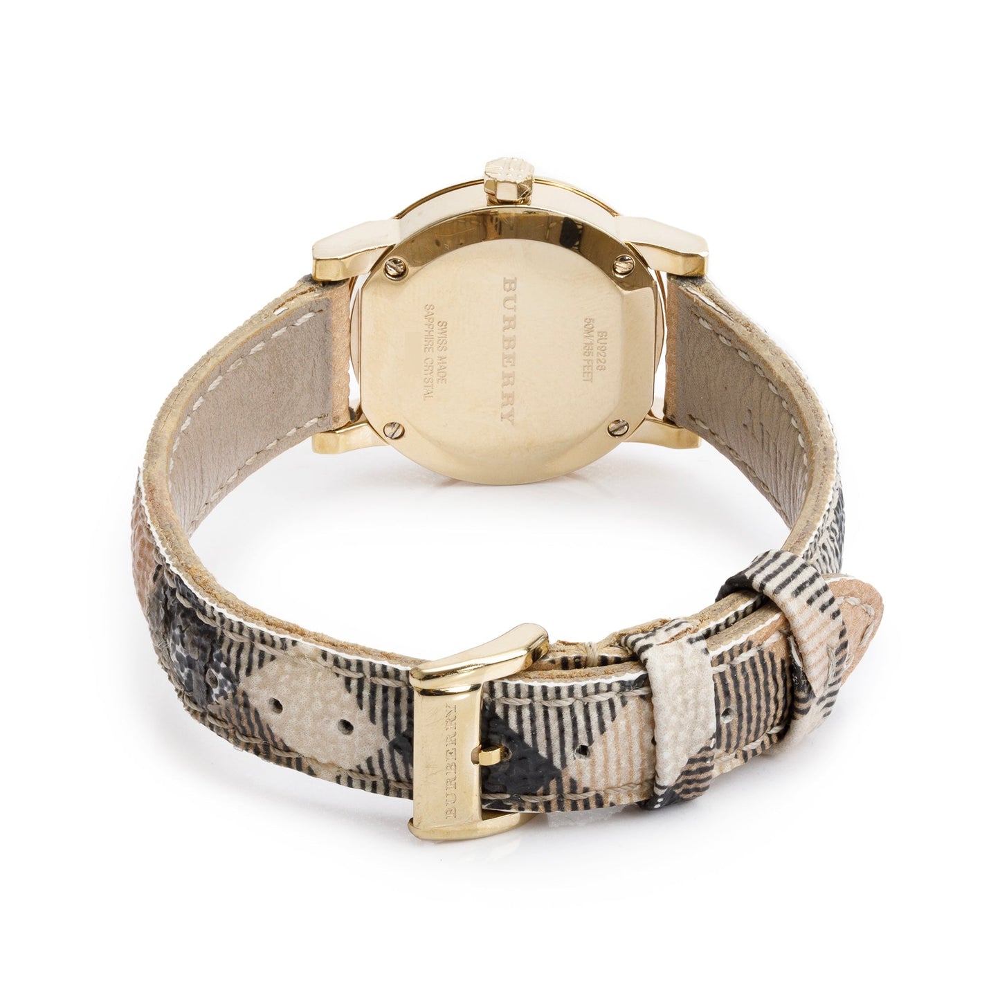 <BURBERRY> 18k Yellow Gold Plated, Mother of Pearl Dial w/ Diamonds