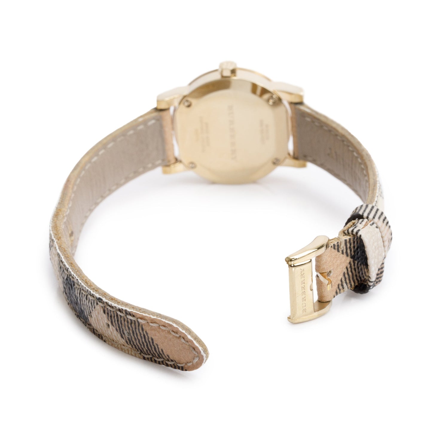 <BURBERRY> 18k Yellow Gold Plated, Mother of Pearl Dial w/ Diamonds