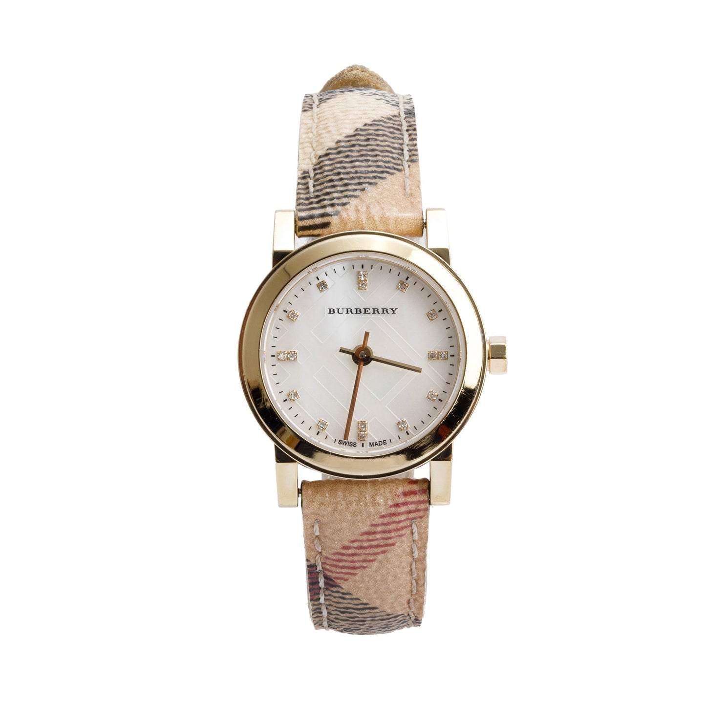 <BURBERRY> 18k Yellow Gold Plated, Mother of Pearl Dial w/ Diamonds