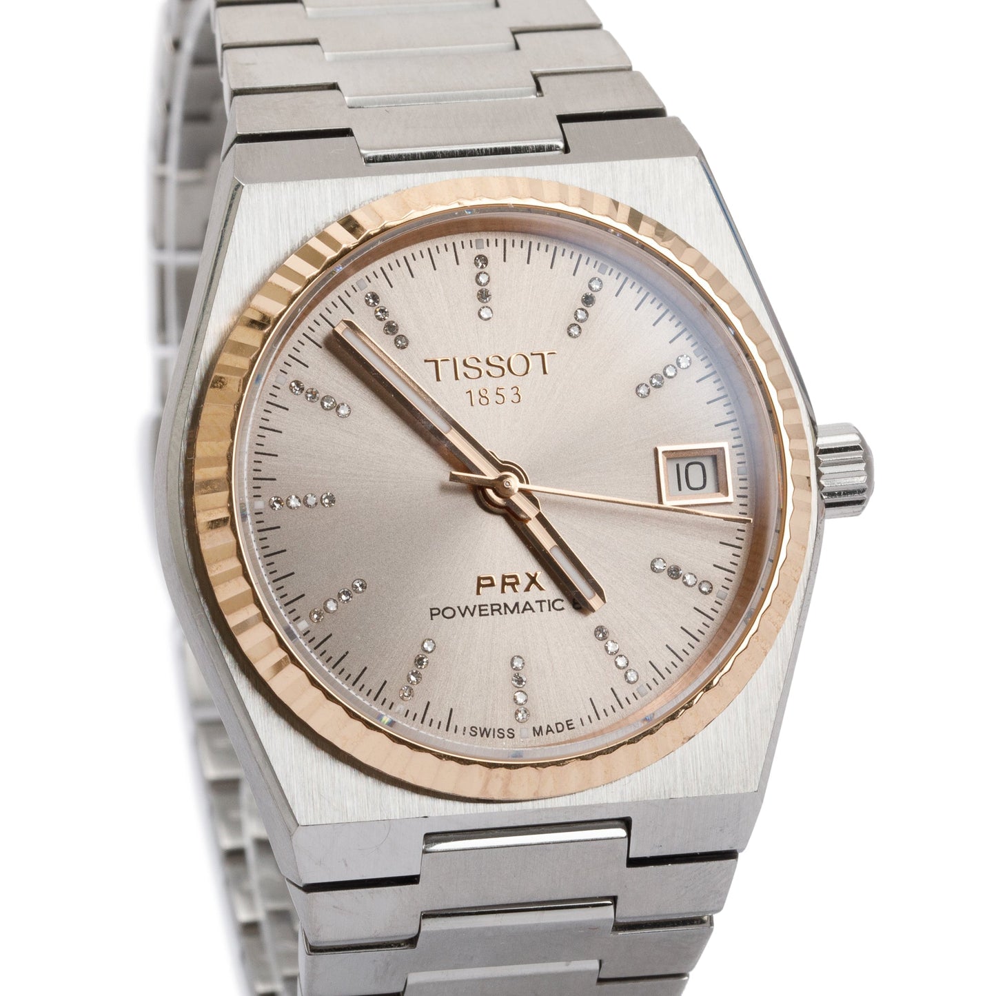 <TISSOT> PRX 18k Rose Gold Bezel & Diamond Dial 35mm Powermatic w/ Box & Papers