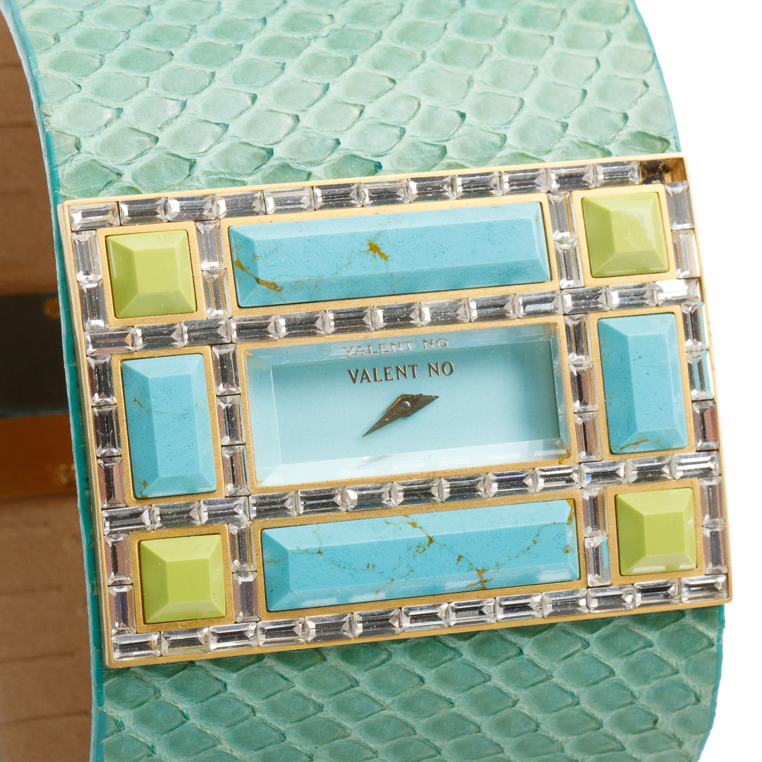 <VALENTINO> Green Python w/ Swarovski Crystals & Turquoise