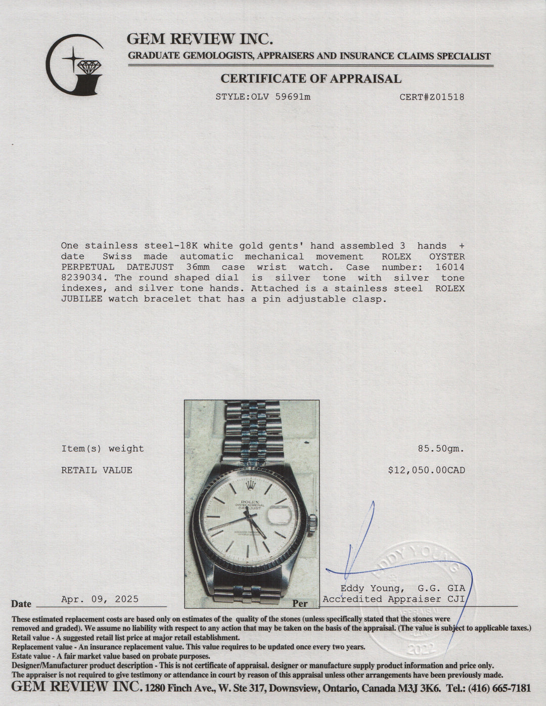 <ROLEX> 36mm DATEJUST Oyster Perpetual 16014 *Linen Dial*