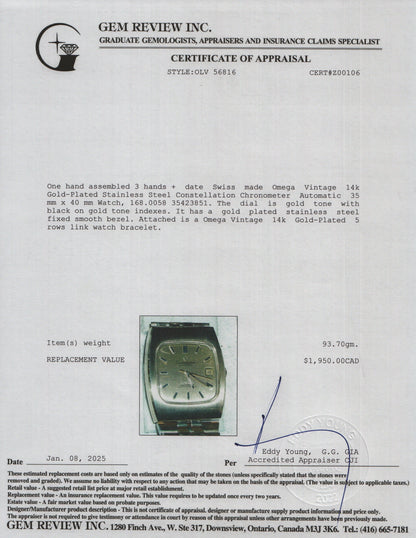 <OMEGA> 1975 Vintage Constellation 35mm Automatic Watch w/ papers