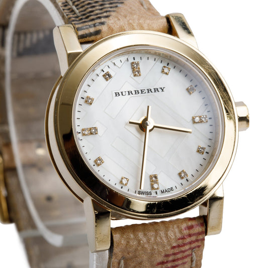 <BURBERRY> 18k Yellow Gold Plated, Mother of Pearl Dial w/ Diamonds