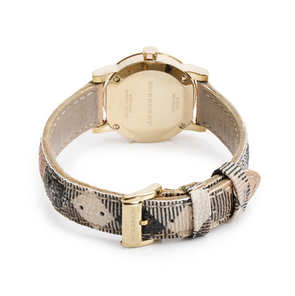 <BURBERRY> 18k Yellow Gold Plated, Mother of Pearl Dial w/ Diamonds