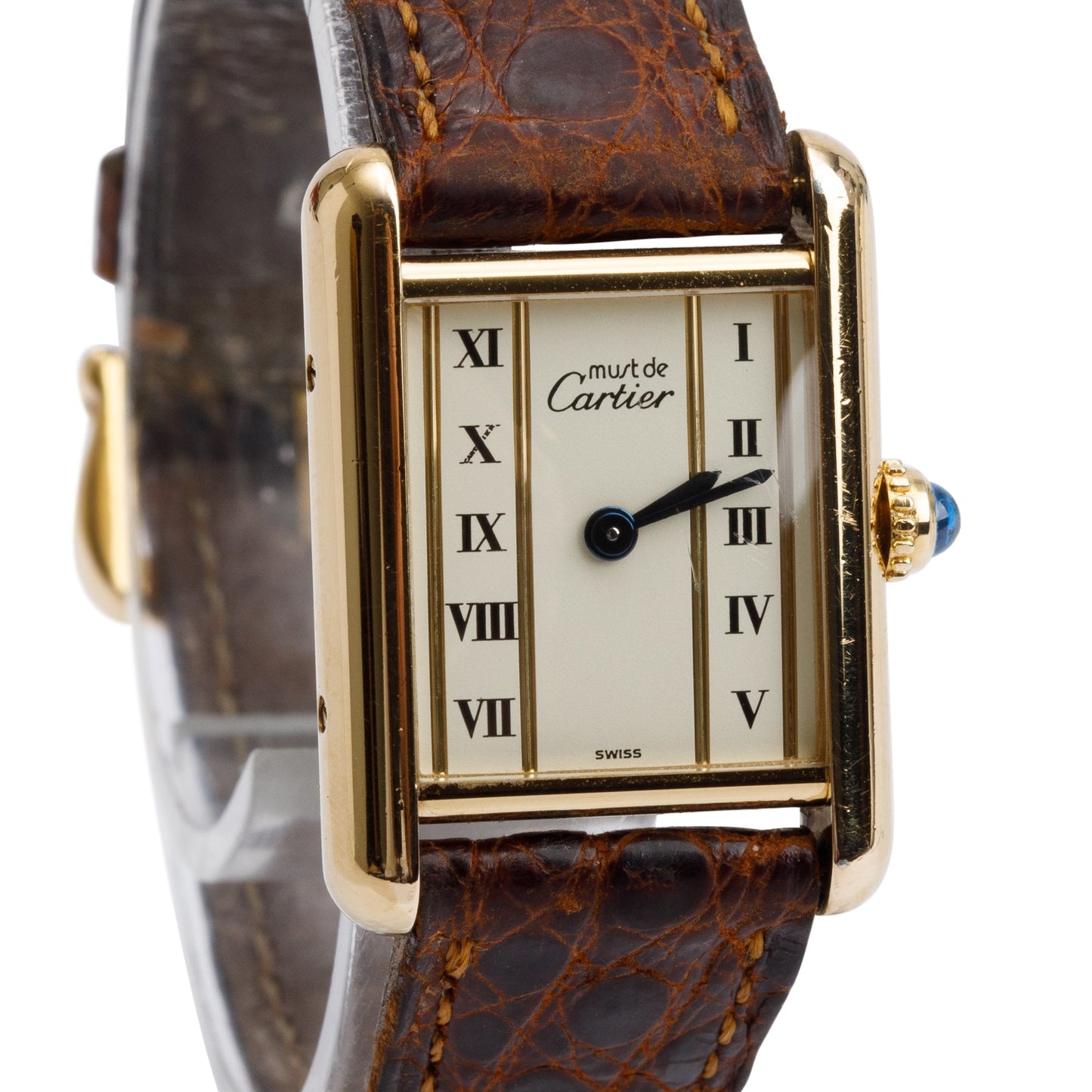 <CARTIER> 18k Gold Vermeil Must de Cartier Tank Quartz Watch w/ Pouch & Papers