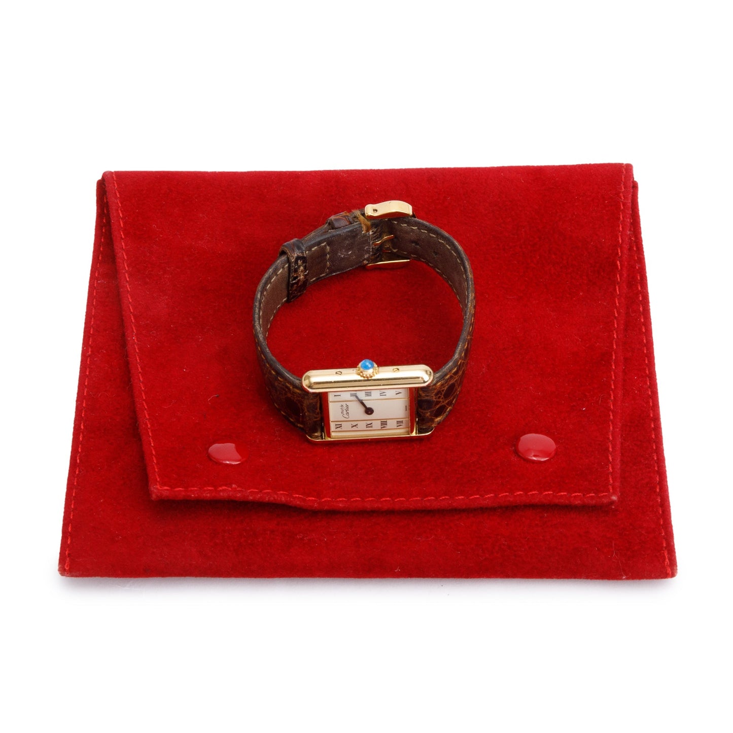 <CARTIER> 18k Gold Vermeil Must de Cartier Tank Quartz Watch w/ Pouch & Papers