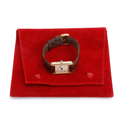<CARTIER> 18k Gold Vermeil Must de Cartier Tank Quartz Watch w/ Pouch & Papers