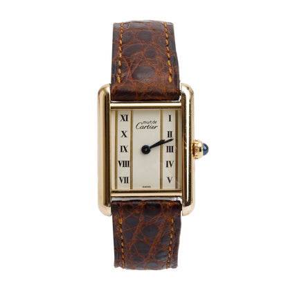 <CARTIER> 18k Gold Vermeil Must de Cartier Tank Quartz Watch w/ Pouch & Papers