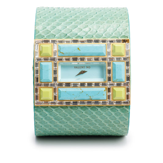 <VALENTINO> Green Python w/ Swarovski Crystals & Turquoise